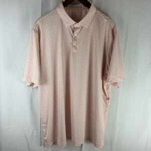 HARLESTONS Mens Tailored Fit Polo Shirt XXL Peach Floral Short Sleeve Golf